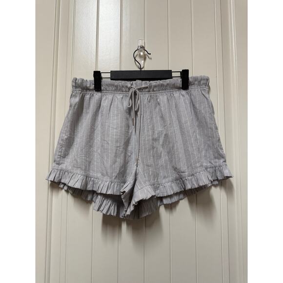 Free People Comfy shorts Striped w/ ruffle and drawstring Blue/white Size Large - Picture 1 of 5